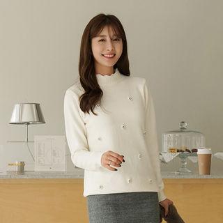 Scallop-neck Faux-pearl Detail Top