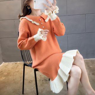 Two-tone Collared Knit Dress
