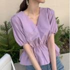 V-neck Short-sleeve Peplum Blouse