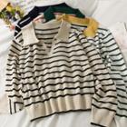 Striped Knit Polo Shirt In 5 Colors