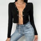 Chain Strap Open-front Long-sleeve Cropped Top