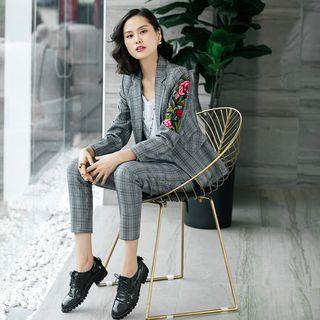 Applique Plaid Blazer / Dress Pants / Set