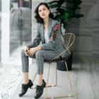 Applique Plaid Blazer / Dress Pants / Set