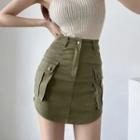 High Waist Pocket Plain Cargo Mini Skirt