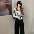 Loose-fit Blazer / Tie-dye Long-sleeve Top / High Waist Pants