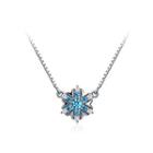 Fashion 925 Sterling Silver Snowflake Necklace With Blue Cubic Zircon