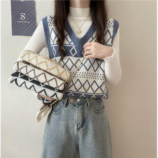 V-neck Knit Vest / Mock Neck Long Sleeve Top (various Designs)