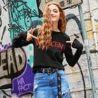 Long-sleeve Lettering Knit Top