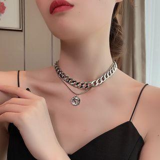 Alloy Pendant Layered Chunky Chain Layered Choker