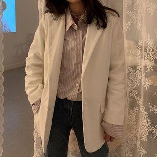 Plain Button Blazer Apricot Almond - One Size