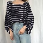 Long-sleeve Square-neck Striped Top Stripe - One Size
