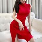 Mock-neck Knit Midi Bodycon Tank Dress