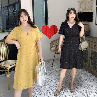 Flower Short-sleeve A-line Midi Dress