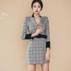 Double-breasted Plaid Long-sleeve Blazer Dress With Belt
