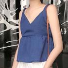 Set: Sleeveless Frill Trim Top + Cropped Wide-leg Pants