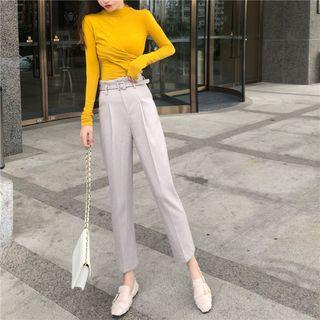 Plain Long-sleeve Top / High-waist Dress Pant