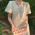 Puff Sleeve Square-neck Midi A-line Dress Beige - One Size