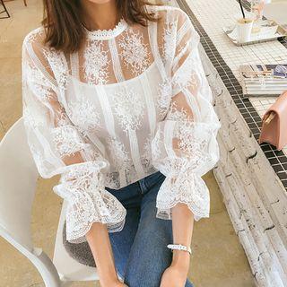 Set: See-through Lace Blouse + Camisole Top