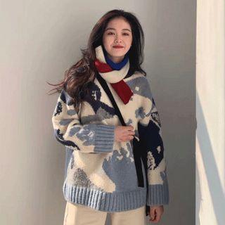 Animal Print Sweater Blue & White & Dark Blue - One Size