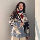 Animal Print Sweater Blue & White & Dark Blue - One Size
