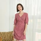 Puff-sleeve Patterned Wrap Dress