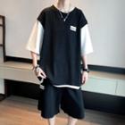 Set: Short Sleeve Mock Two-piece Oversized Top + Sweatshorts