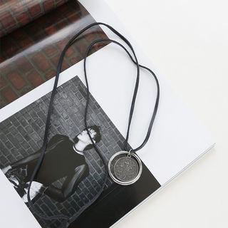 Coin-pendant Faux-leather Necklace Black - One Size