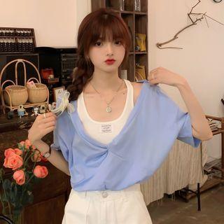 Elbow-sleeve Mock Two-piece Top