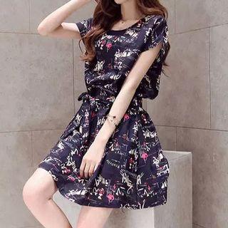 Short-sleeve Cartoon Print Mini T-shirt Dress