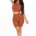 Set: Sleeveless Zip-up Crop Top + Biker Shorts