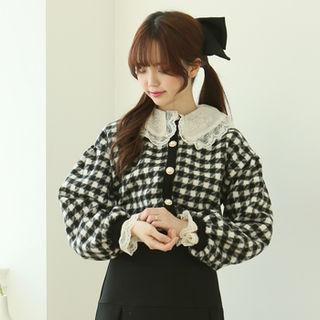 Woolen Check Bead-button Cardigan