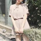 Plain Lace Up Front Short Sleeve Playsuit