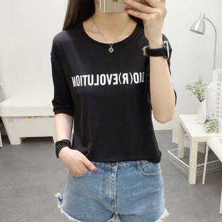 Elbow-sleeve Lettering Cutout T-shirt