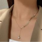 Asymmetric Faux Pearl Necklace Gold - One Size
