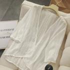 3/4-sleeve Open-front Chiffon Jacket White - One Size