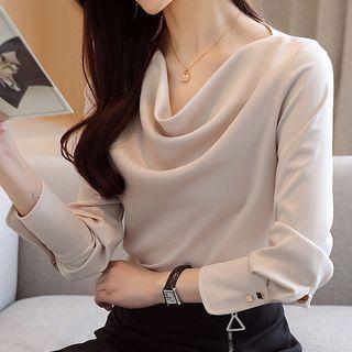 Long-sleeve Draped Chiffon Blouse