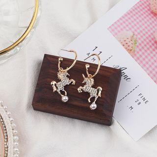 Faux Pearl Rhinestone Unicorn Dangle Earring As Shown In Figure - One Size