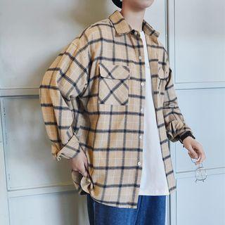 Long-sleeved Pocketed Gingham Blouse