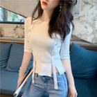 Elbow-sleeve Button Slim-fit T-shirt