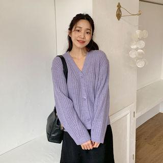 Drop-shoulder Punched Wool Blend Cardigan
