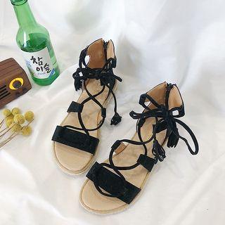 Tassel Lace Up Flat Sandals