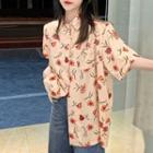 Floral Print Elbow-sleeve Shirt Almond - One Size
