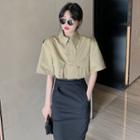 Elbow-sleeve Shirt Jacket / Strapless Midi Bodycon Dress