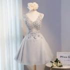Floral Appliqu  Sleeveless Prom Dress