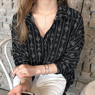 Dolman-sleeve Patterned Oversized Shirt