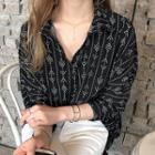 Dolman-sleeve Patterned Oversized Shirt