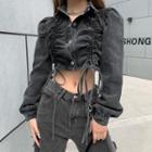 Drawstring Denim Button-up Jacket