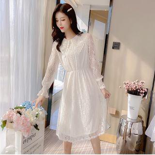 Long-sleeve Gather Waist Lace Dress