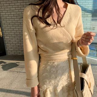 Woolen Knit Wrap Cardigan Cream - One Size