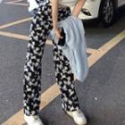 Cropped T-shirt / Dog Print Loose Fit Pants